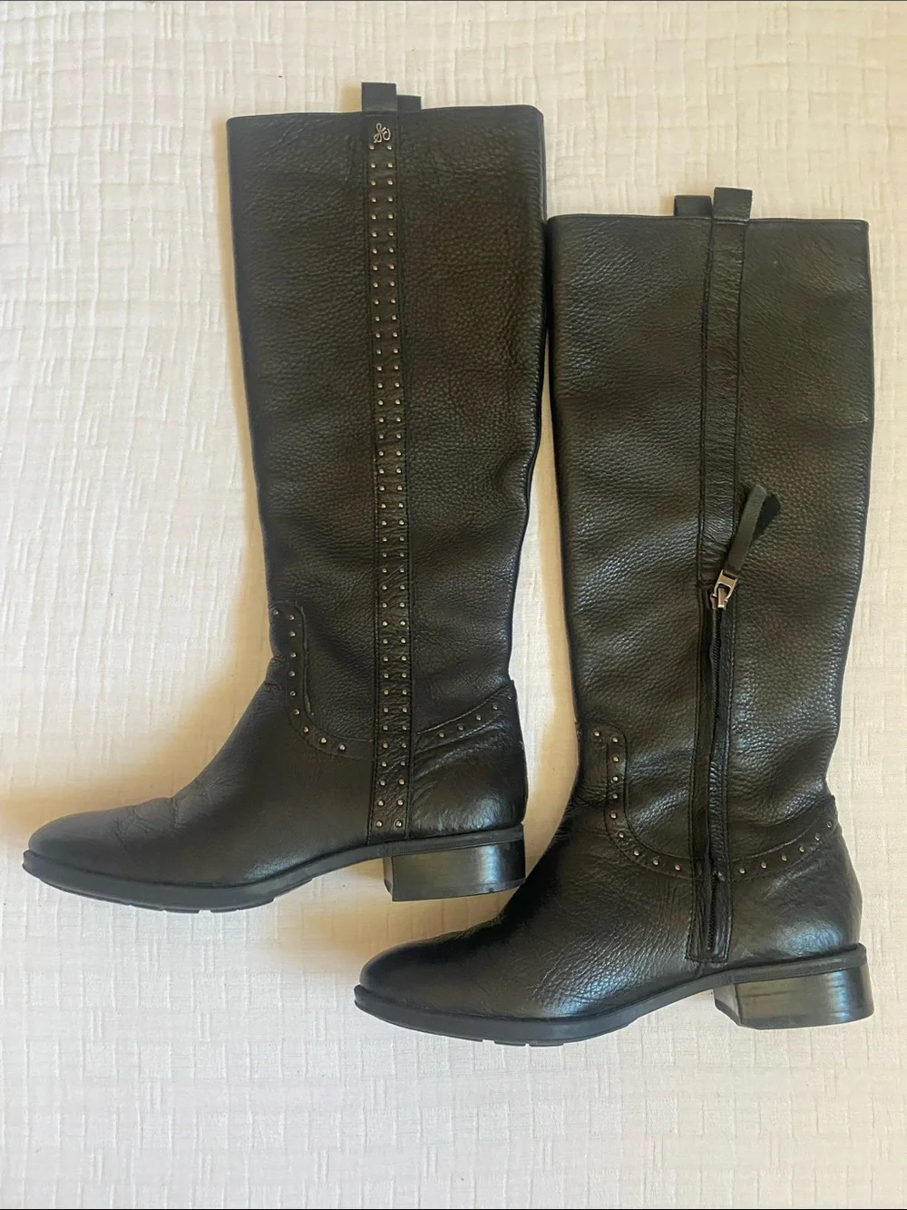 SAM EDELMAN Black Studded Knee-High Riding Boots